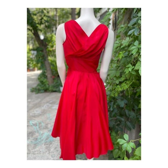 1950's Red Taffeta Ball Gown Formal New Look Surplice Neckline Flared Skirt Bone - Picture 2 of 10